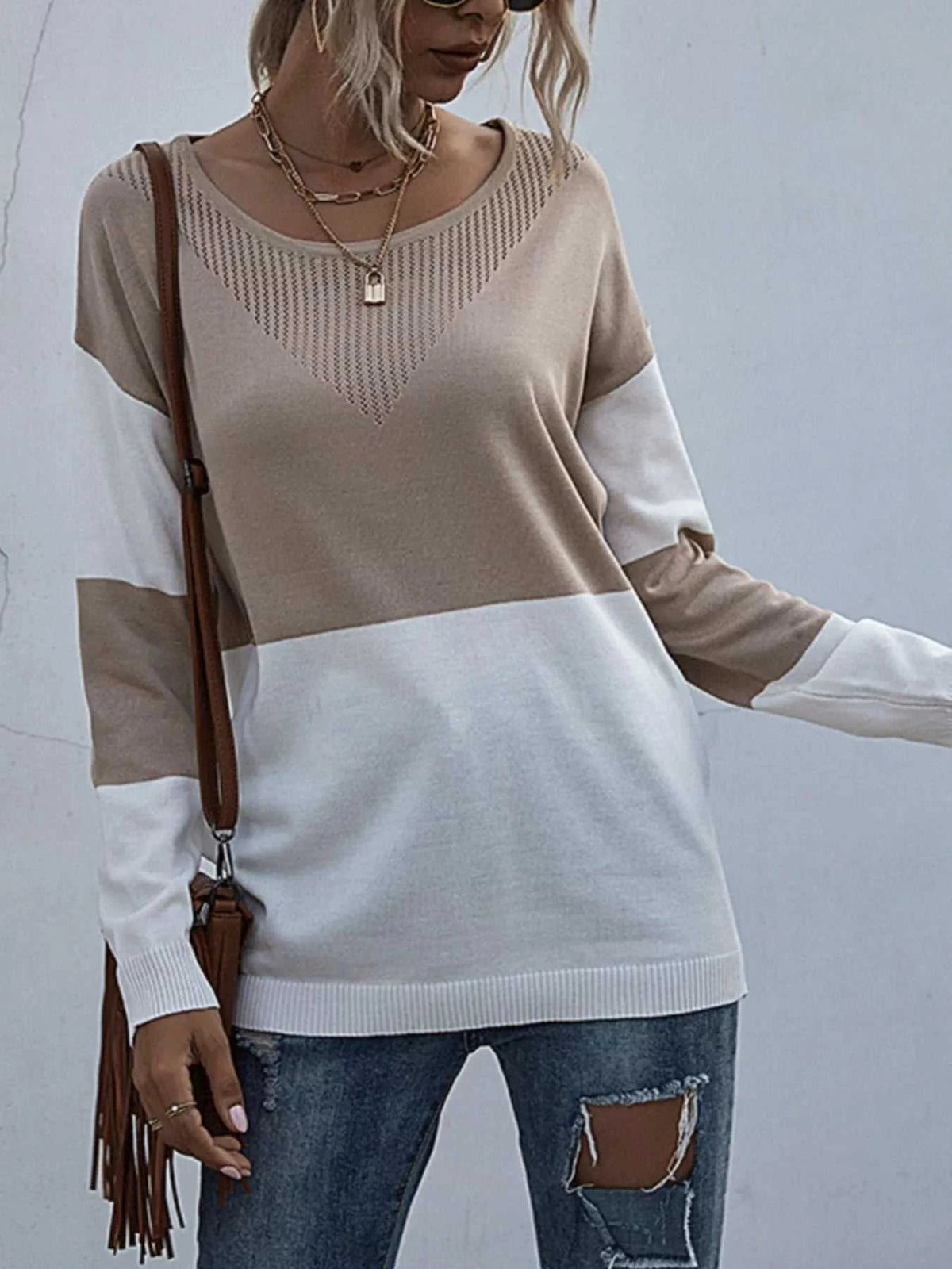 Color Block Round Neck Sweater 100100976966753 26 Affordable Fashion Under $100 Jerry's Apparel 