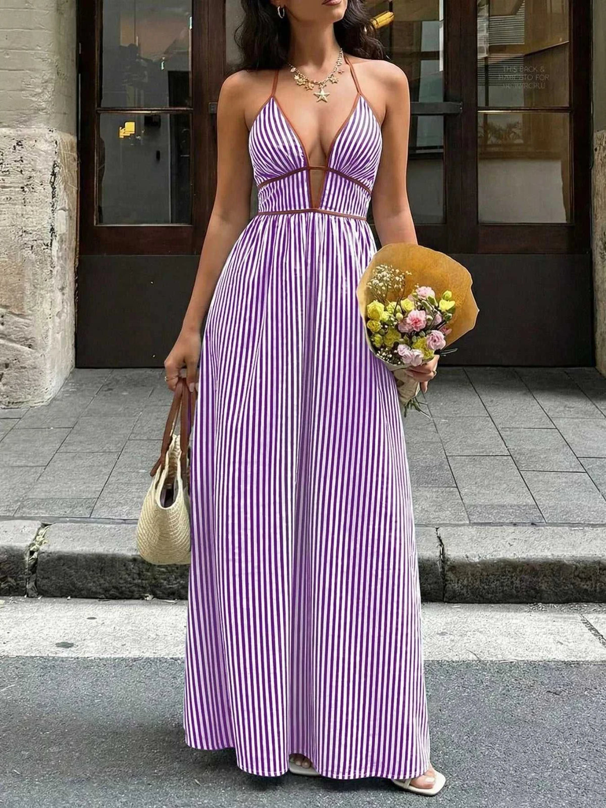 Striped Halter Neck Maxi Dress 100100040801006 34 Affordable Fashion Under $100 Jerry's Apparel 