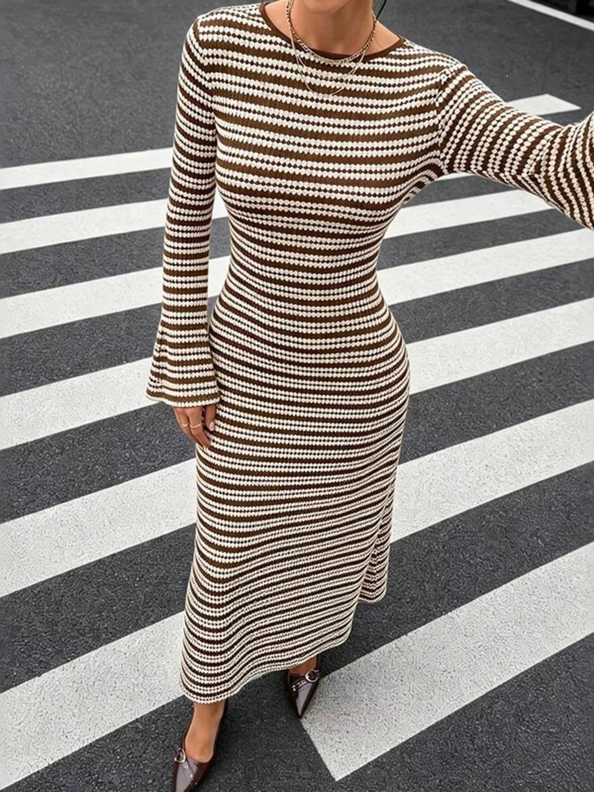Striped Flare Sleeve Ribbed Knit Dress 101002374849166 47 Affordable Fashion Under $100 Jerry's Apparel 