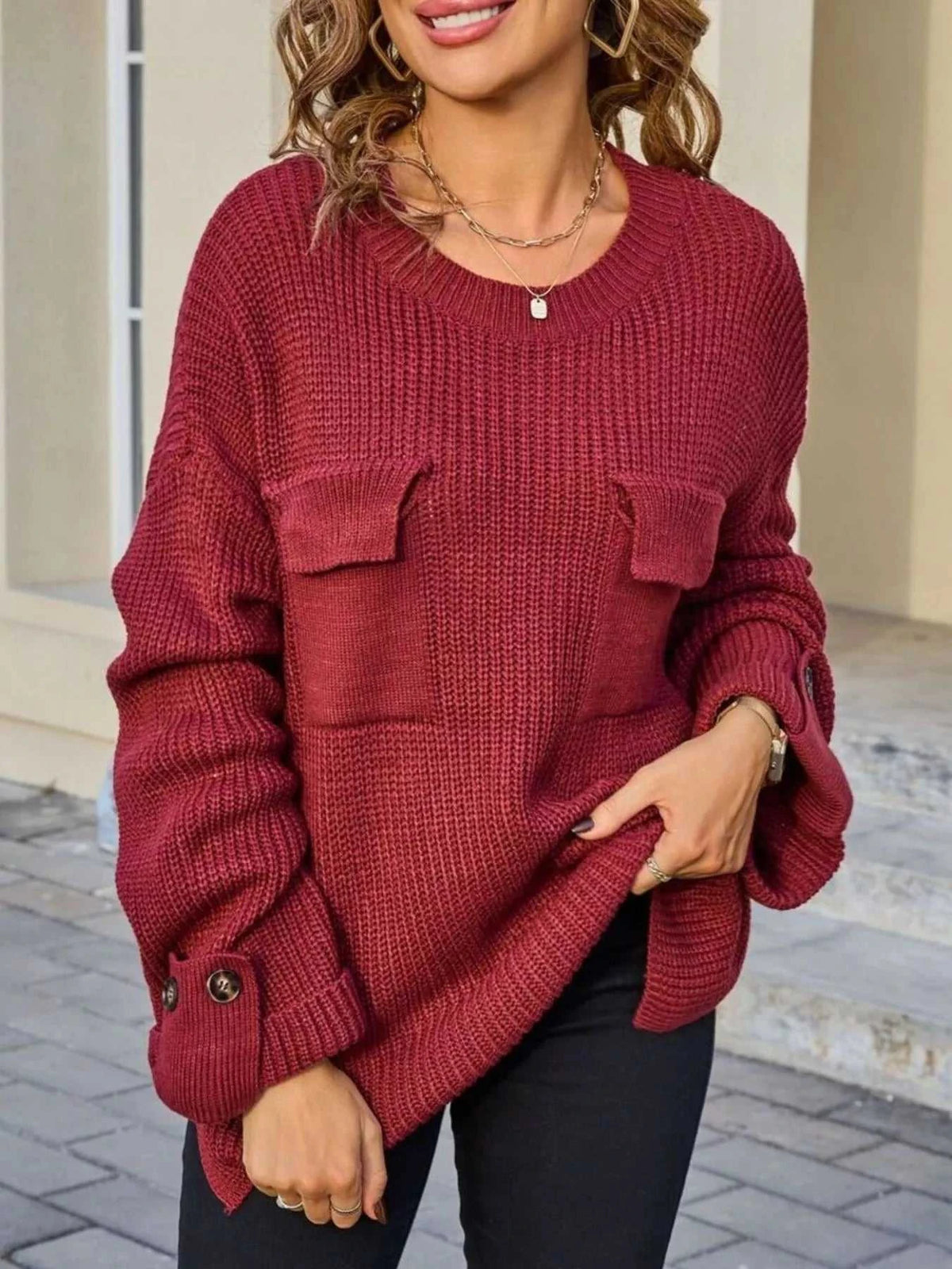 Pocket Detail Round Neck Sweater 100100321906852 48 Affordable Fashion Under $100 Jerry's Apparel 