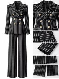 Double-Breasted Pinstripe Blazer and Wide-Leg Pants Set 101001905010997 103 Gifts for Her Jerry's Apparel 