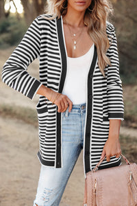 Striped Long Sleeve Open Front Cardigan