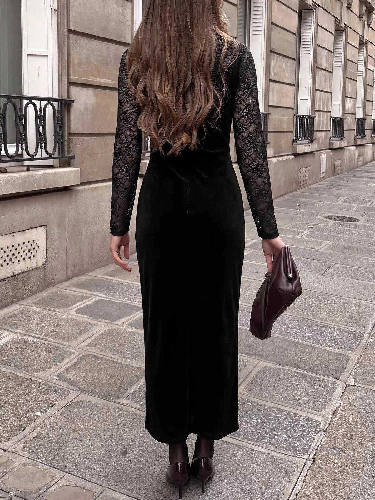 Elegant Lace and Velvet Midi Dress 100100555339596 39 Affordable Fashion Under $100 Jerry's Apparel 