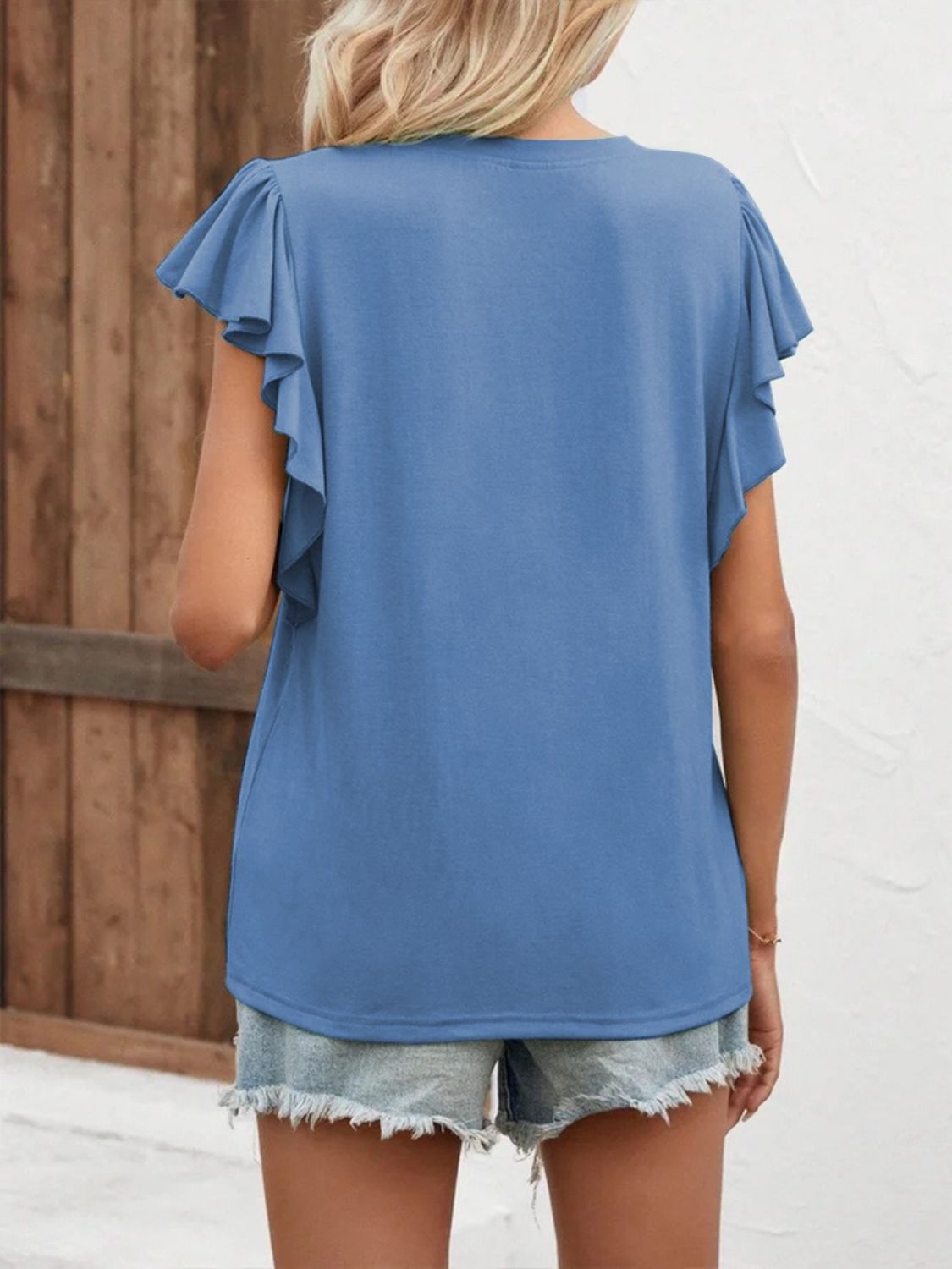 Full Size Ruffled Notched Cap Sleeve T-Shirt