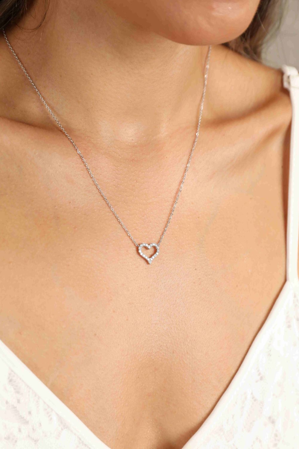 Moissanite Platinum-Plated Heart Necklace