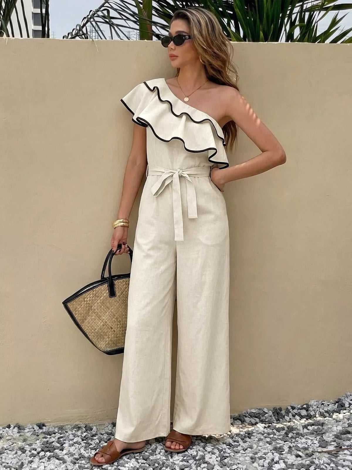 Ruffle One-Shoulder Wide Leg Jumpsuit 100100703693964 42 Affordable Fashion Under $100 Jerry's Apparel 