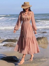Embroidered Polka Dot Tie Neck Long Sleeve Midi Dress 100100423971743 52 Gifts for Her Jerry's Apparel 