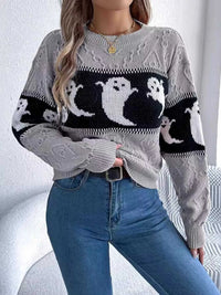 Halloween Ghost Pattern Textured Sweater 101002208811707 37 Affordable Fashion Under $100 Jerry's Apparel 