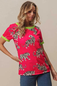 BiBi Big Tiger Print Jersey Contrast Ringer Top 100100215151725 27 Affordable Fashion Under $100 Jerry's Apparel 
