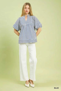 Umgee Striped Puff Sleeve Babydoll Top 100100016861860 45 Affordable Fashion Under $100 Jerry's Apparel 
