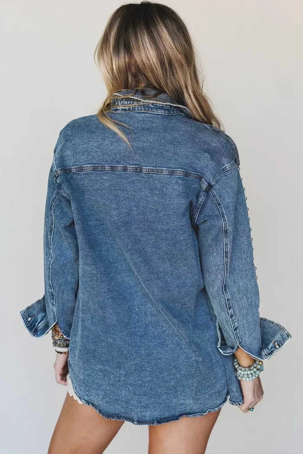 Rivet Embellished Western Style Regular Fit Long Sleeve Denim Jacket 101003389898680 92 Affordable Fashion Under $100 Jerry's Apparel 
