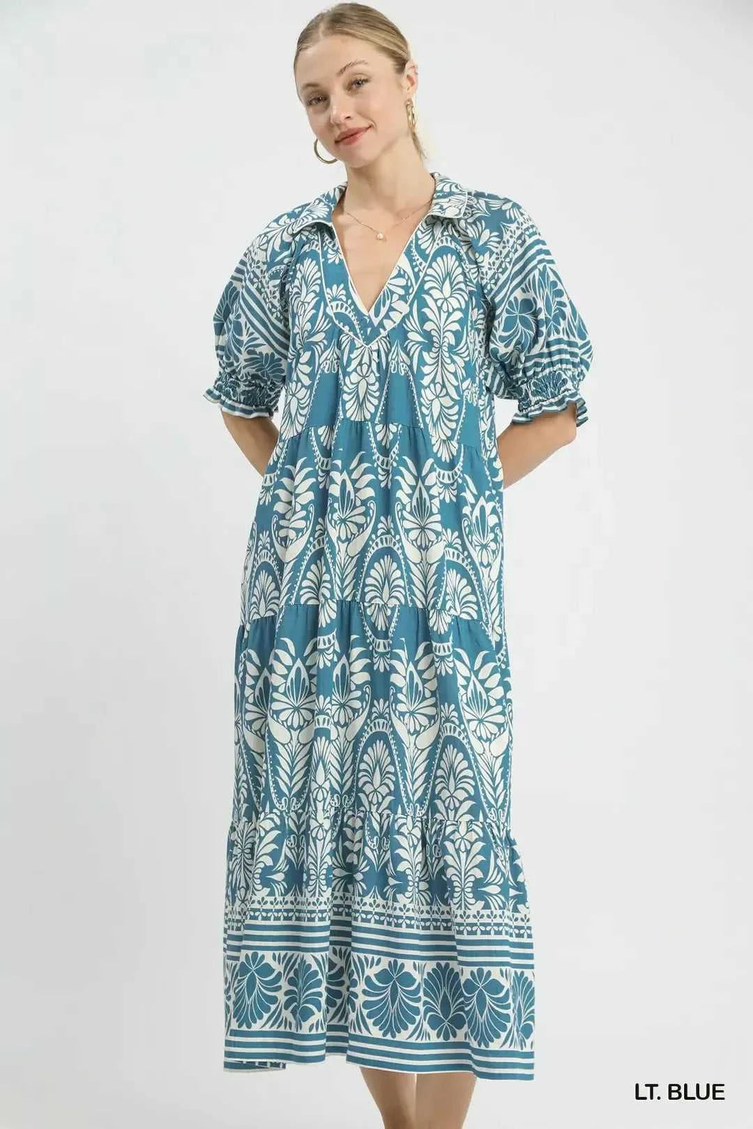Umgee Two tone Border Print Midi Dress 100100454951485 62 Affordable Fashion Under $100 Jerry's Apparel 