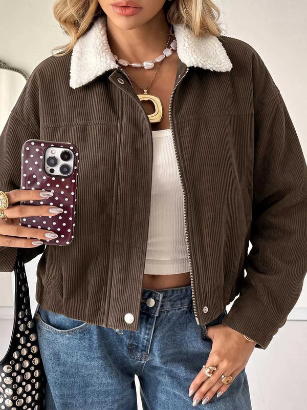 Contrast Sherpa Collar Corduroy Zip Up Jacket 101001434534136 57 Affordable Fashion Under $100 Jerry's Apparel 