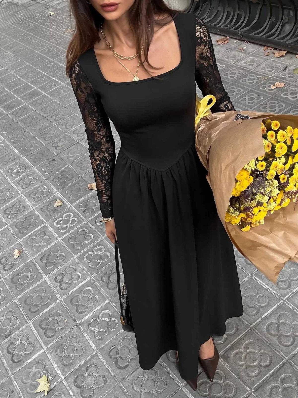 Square Neck Sheer Sleeve Maxi Dress 100100910283369 39 Affordable Fashion Under $100 Jerry's Apparel 