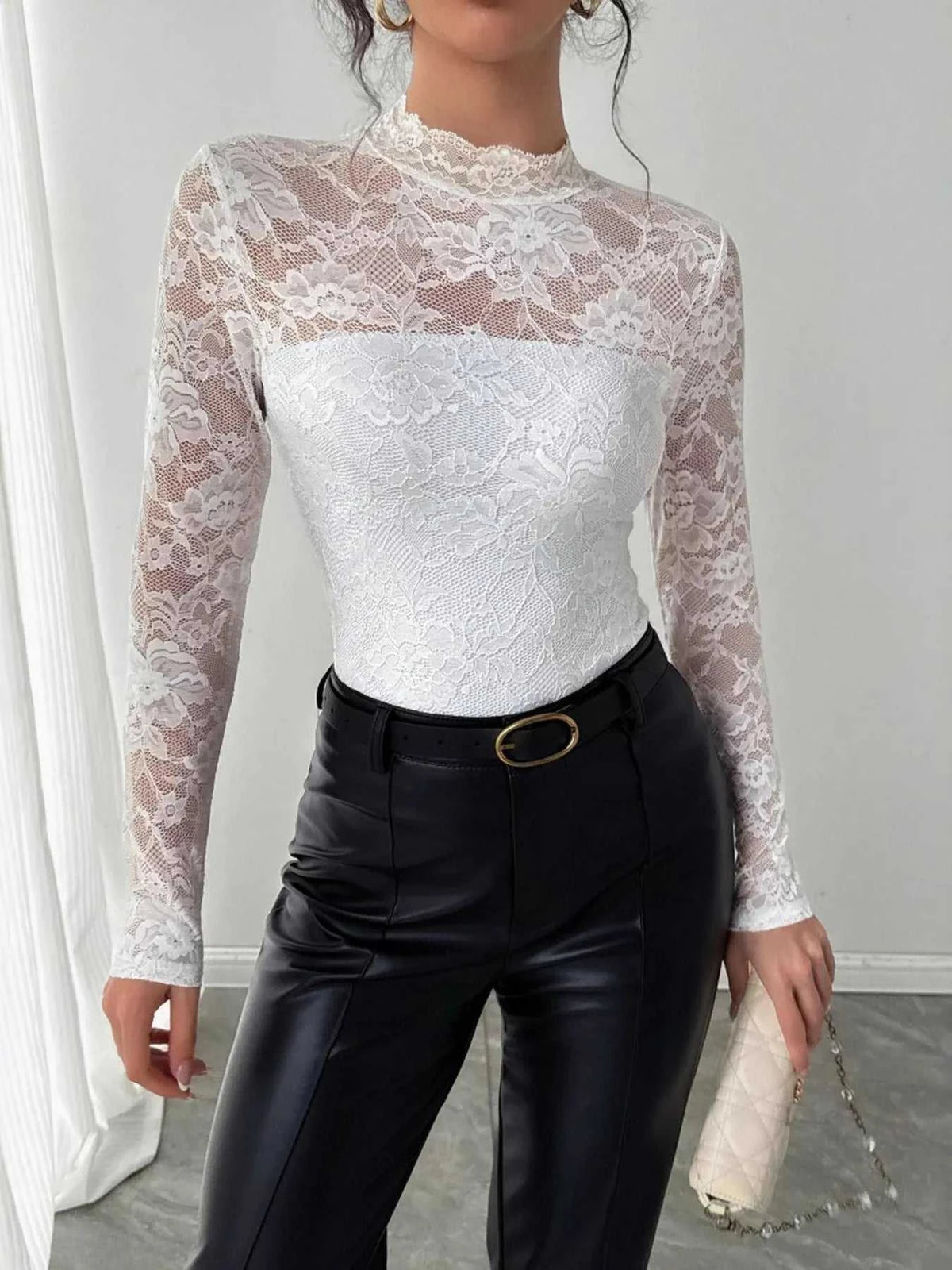 Mock Neck Long Sleeve Lace Top 100100102689419 33 Affordable Fashion Under $100 Jerry's Apparel 