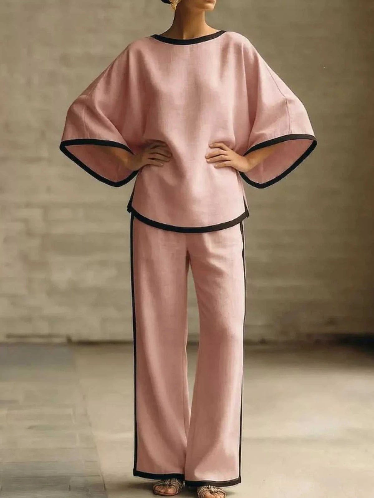 Full Size Contrast Trim Top and Wide-Leg Pants Set Plus Size 100100595624381 47 Affordable Fashion Under $100 Jerry's Apparel 