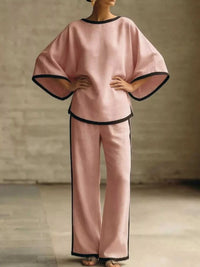Full Size Contrast Trim Top and Wide-Leg Pants Set Plus Size 100100595624381 47 Affordable Fashion Under $100 Jerry's Apparel 