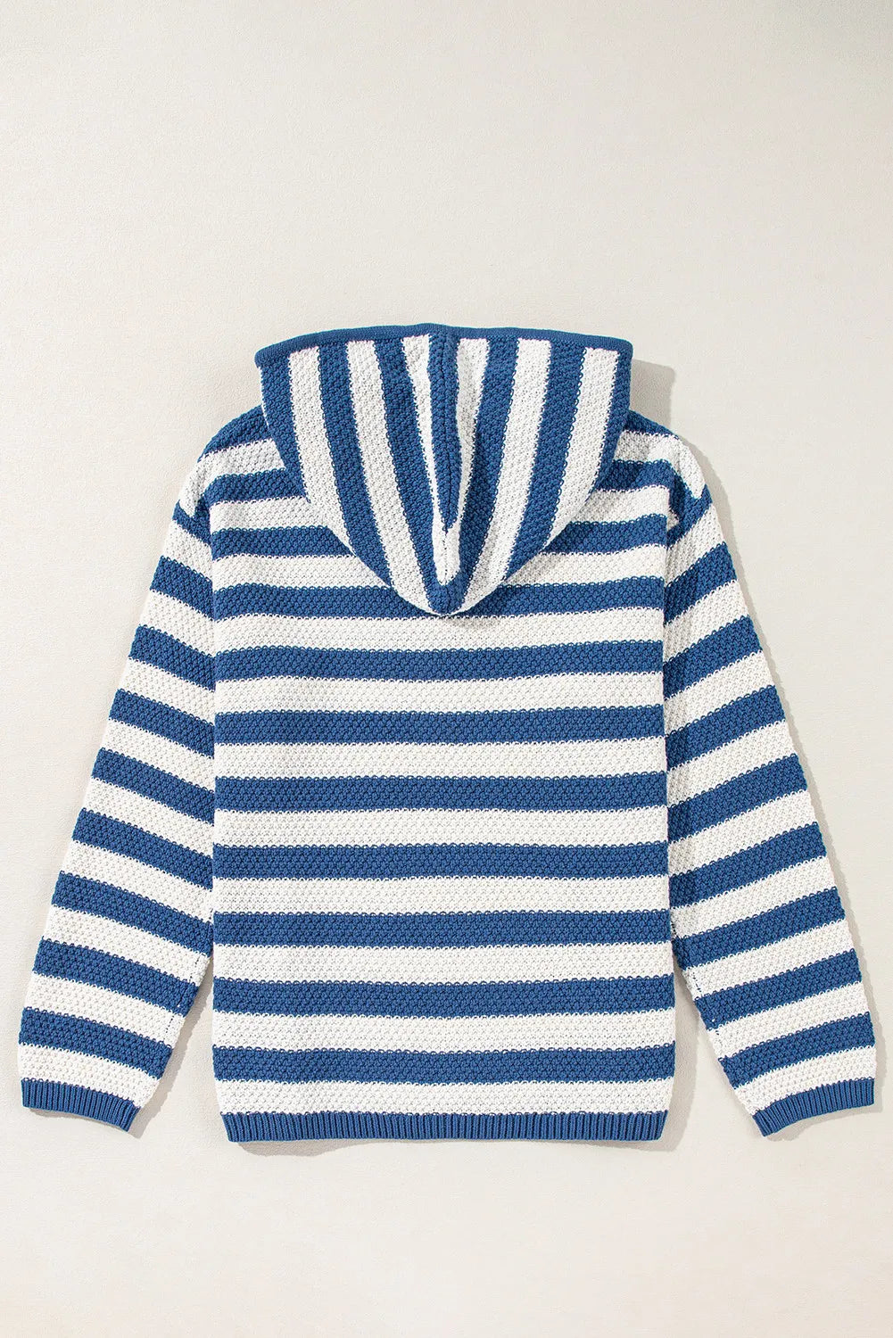 Drawstring Striped Long Sleeve Hooded Sweater