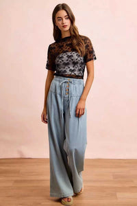 BiBi High Neckline Short Sleeves Bow Pattern Mesh Top 100100247341632 30 Affordable Fashion Under $100 Jerry's Apparel 