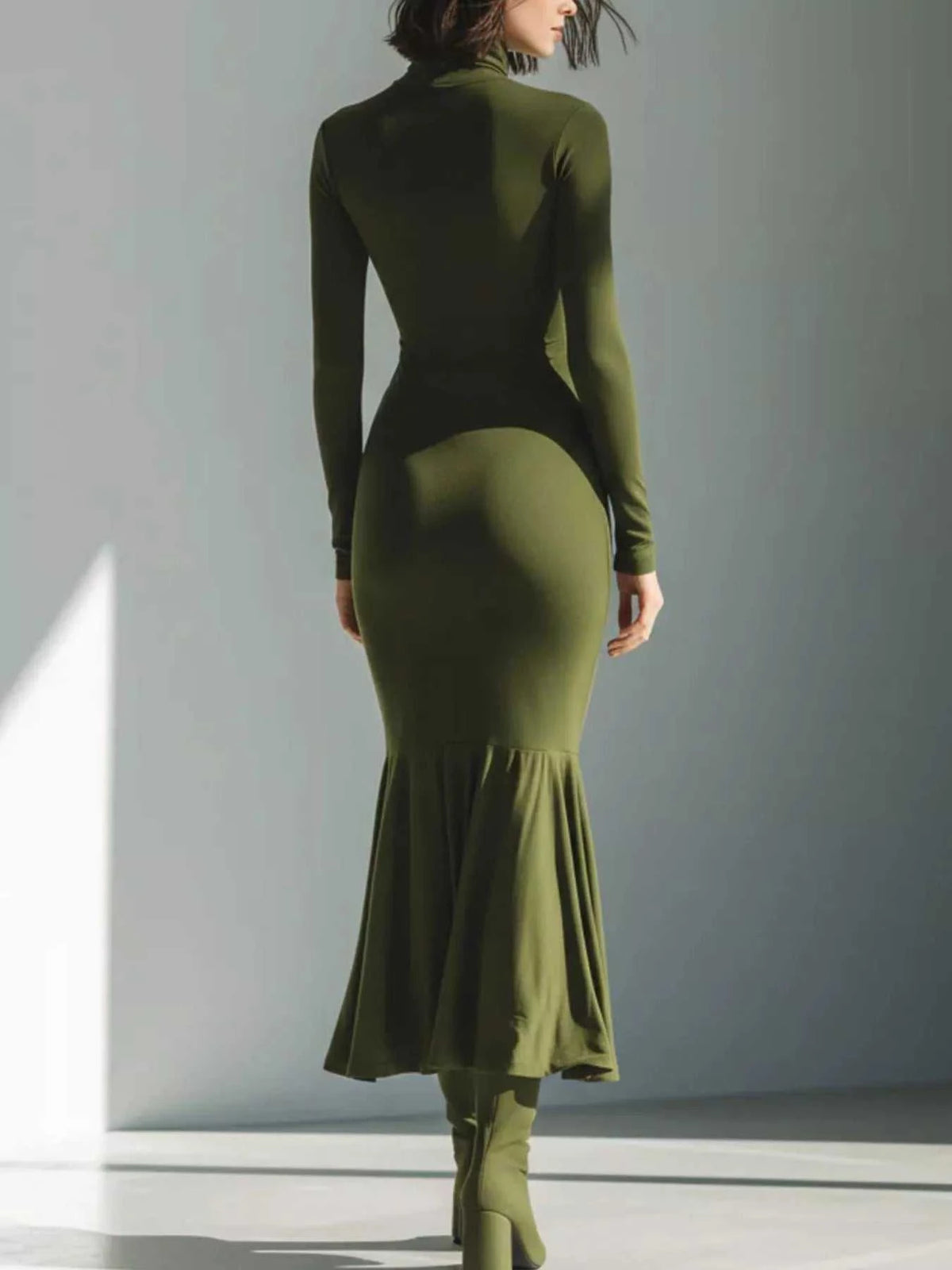 Full Size Slit Turtleneck Ruched Bodycon Mermaid Dress Plus Size 101001810997741 41 Affordable Fashion Under $100 Jerry's Apparel 