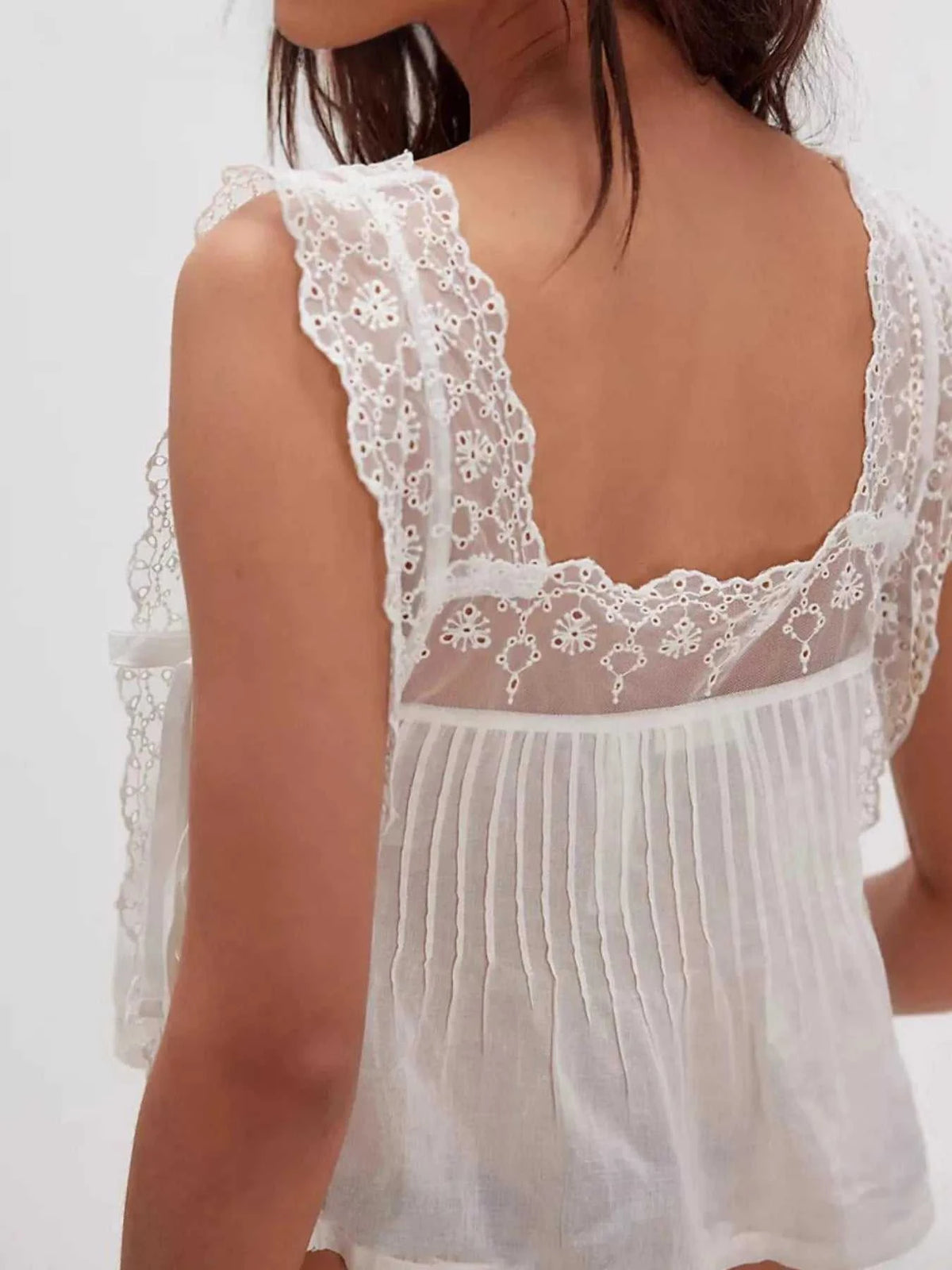 Lace-Trimmed Eyelet Square Neck Top 100100853981387 43 Affordable Fashion Under $100 Jerry's Apparel 