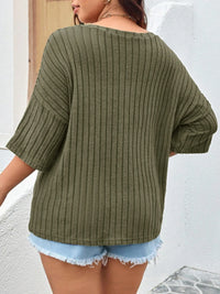 Plus Size V-Neck Ribbed Knit T-Shirt