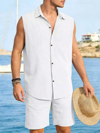 Men's Full Size Button Up Sleeveless Top and Shorts Plus Size 100400363418053 40 Men's Sets Jerry's Apparel 