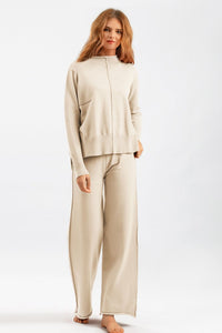 Basic Bae Mock Neck Long Sleeve Top and Pants Sweater Set