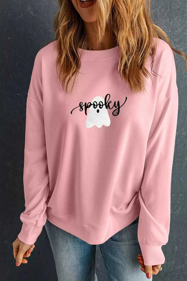 Halloween Ghost Graphic Round Neck Sweatshirt 101001524301618 46 Affordable Fashion Under $100 Jerry's Apparel 
