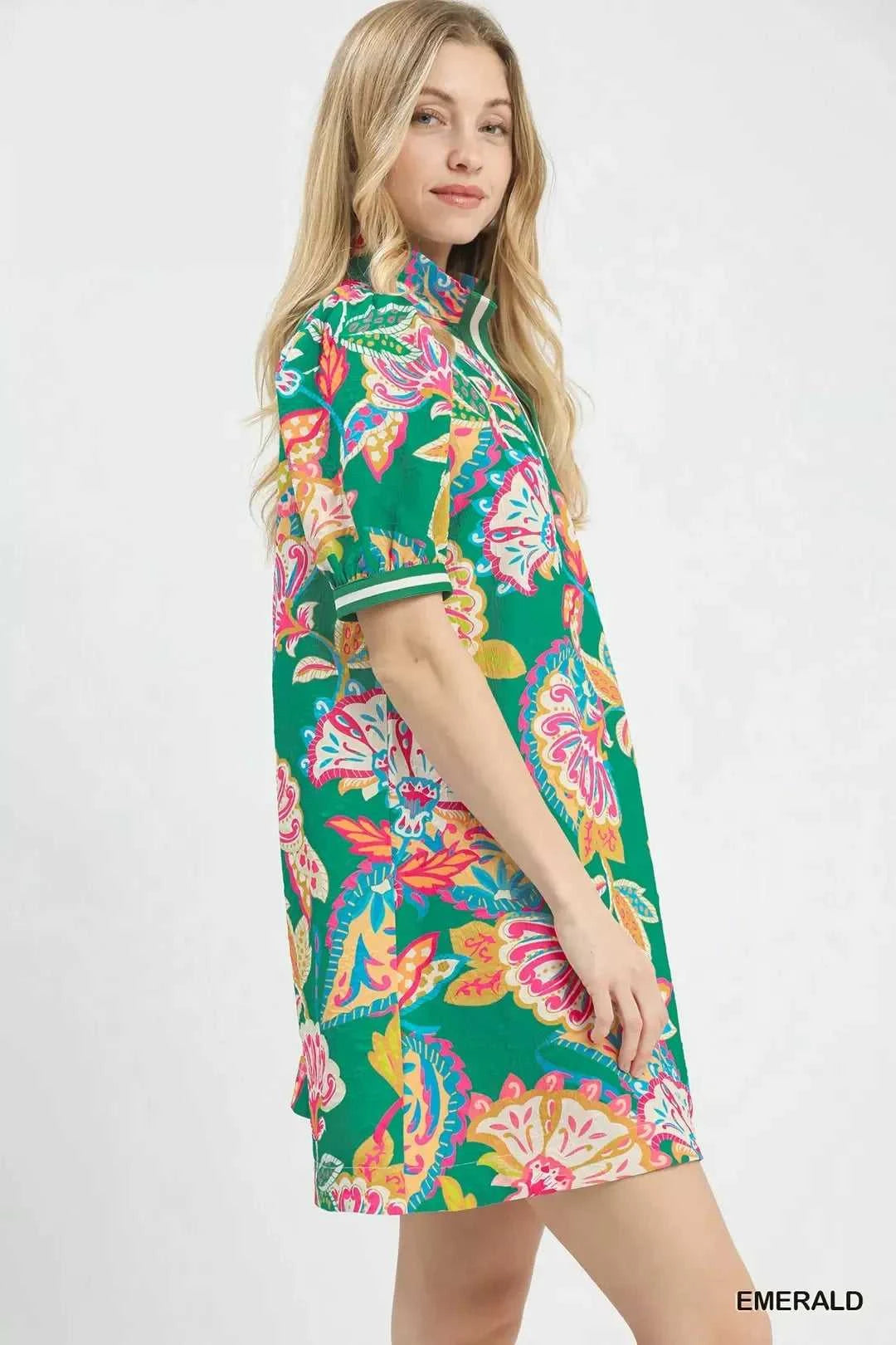 Umgee Jacquard Paisley Print Puff Sleeve Tunic Dress 100100552021964 53 Affordable Fashion Under $100 Jerry's Apparel 