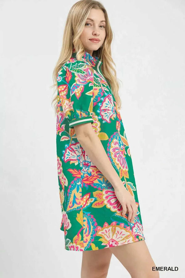 Umgee Jacquard Paisley Print Puff Sleeve Tunic Dress 100100552021964 53 Affordable Fashion Under $100 Jerry's Apparel 