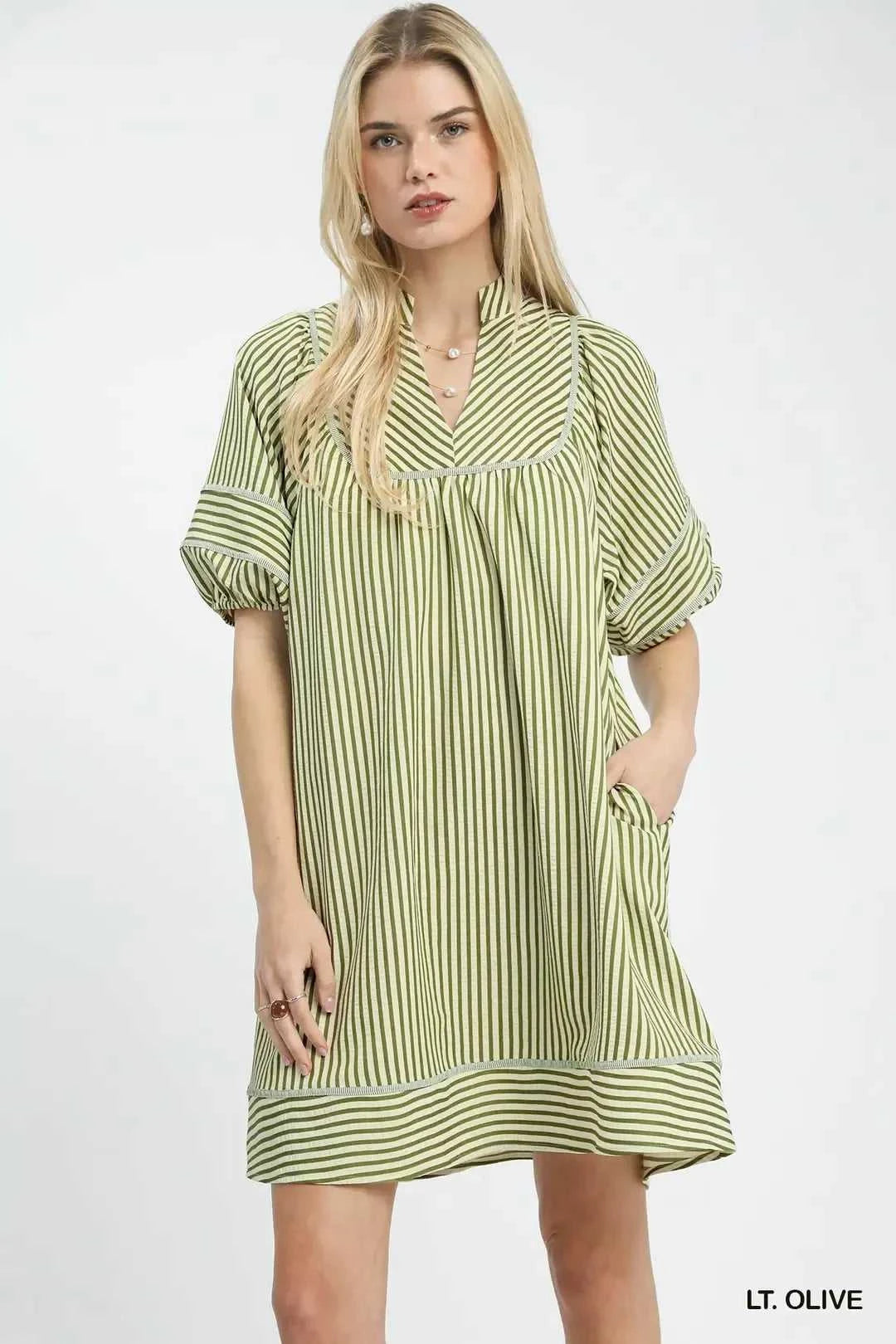 Umgee Striped Puff Sleeve Shift Dress 100100644211313 53 Gifts for Her Jerry's Apparel 