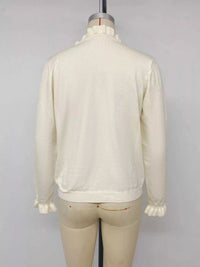Ruffle Trim Pearl Button V-Neck Knit Top 100100535859062 43 Affordable Fashion Under $100 Jerry's Apparel 
