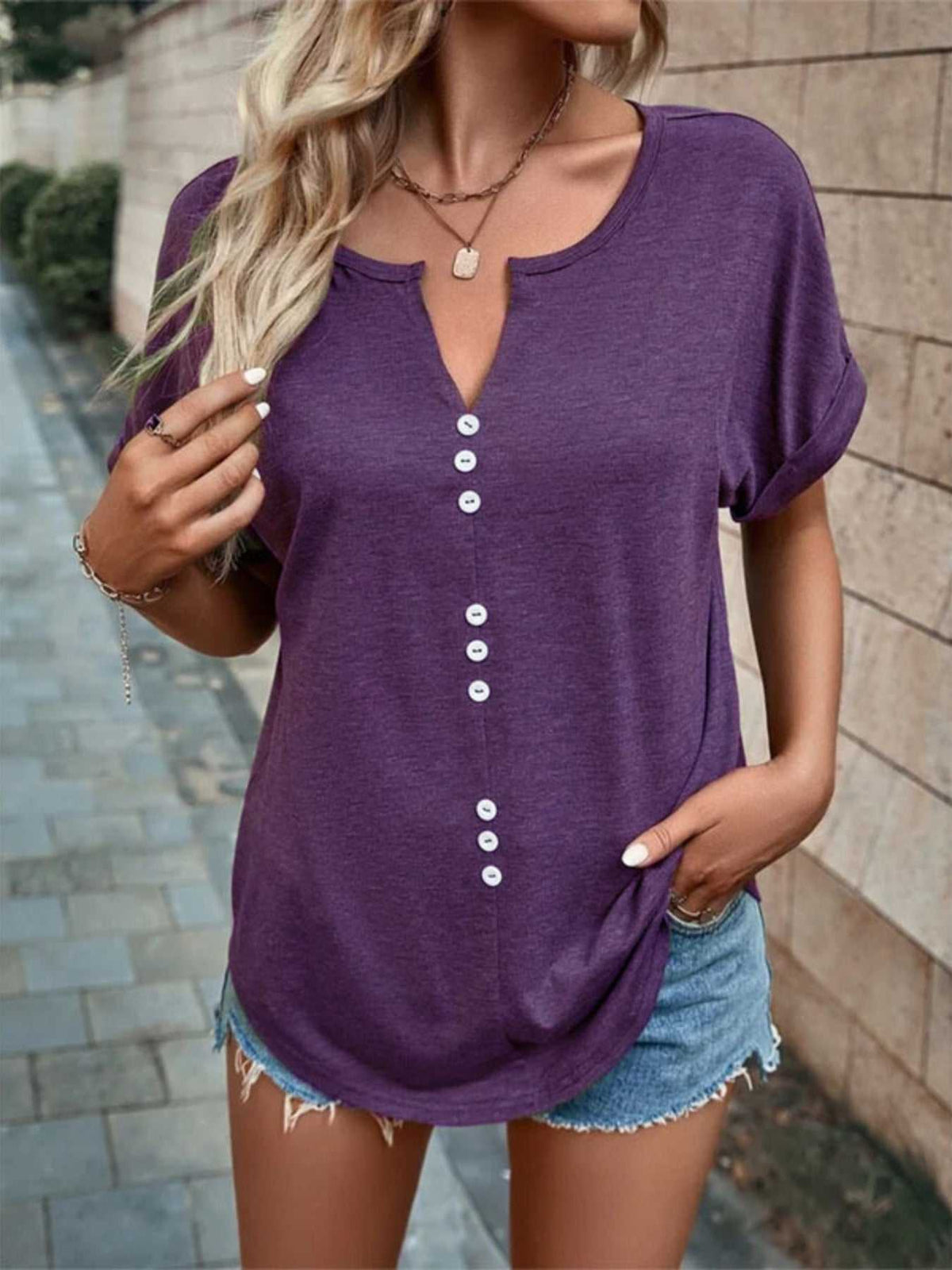 Full Size Decor Button Short Sleeve T-Shirt Plus Size 100100492662512 24 Affordable Fashion Under $100 Jerry's Apparel 