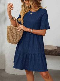 Mandy Ruffled Ruched Round Neck Half Sleeve Dress 100100796041903 25 Affordable Fashion Under $100 Jerry's Apparel 