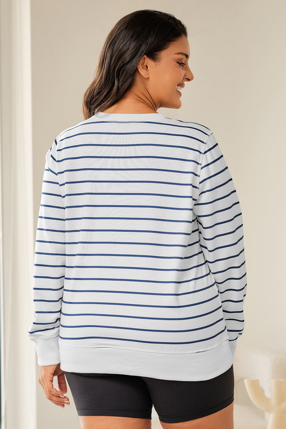 Plus Size Striped Round Neck Long Sleeve T-Shirt