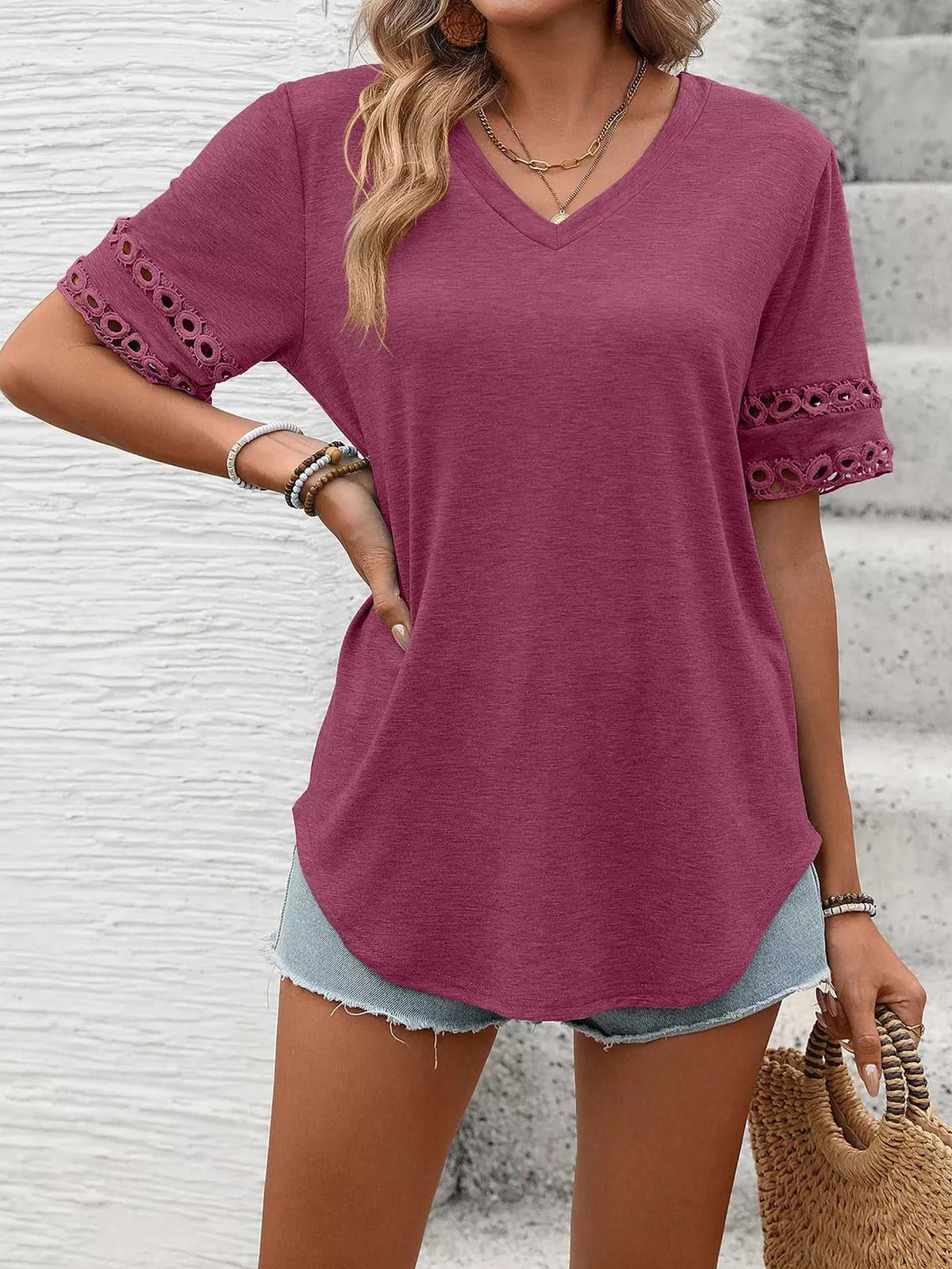 V-Neck Hollow-Out Sleeve T-Shirt 100100632201866 28 Affordable Fashion Under $100 Jerry's Apparel 