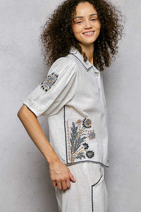 POL Button Down Embroidered Floral Short Sleeve Shirt 100100350981945 50 Affordable Fashion Under $100 Jerry's Apparel 