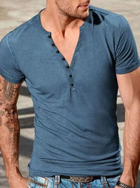 Men's Full Size Button Detail Short Sleeve Top Plus Size