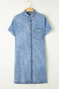 Oversized Button Down Denim Shirt Dress
