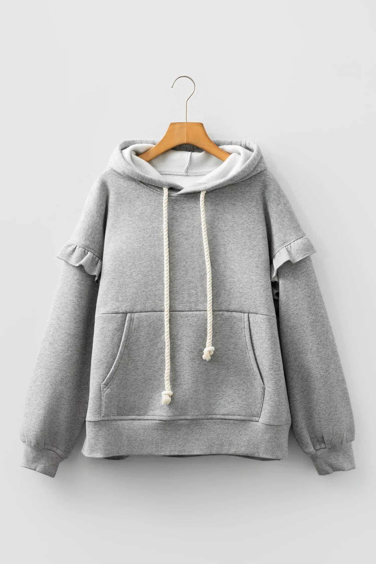 Contrast Rope Drawstring Ruffle Trim Drop Shoulder Baggy Hoodie 100100984131912 52 Affordable Fashion Under $100 Jerry's Apparel 