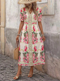 Floral Print V-Neck Midi Dress 100100495492221 32 Women's Midi Dress Affordable Boutique Dresses Under $50 Jerry's Apparel 