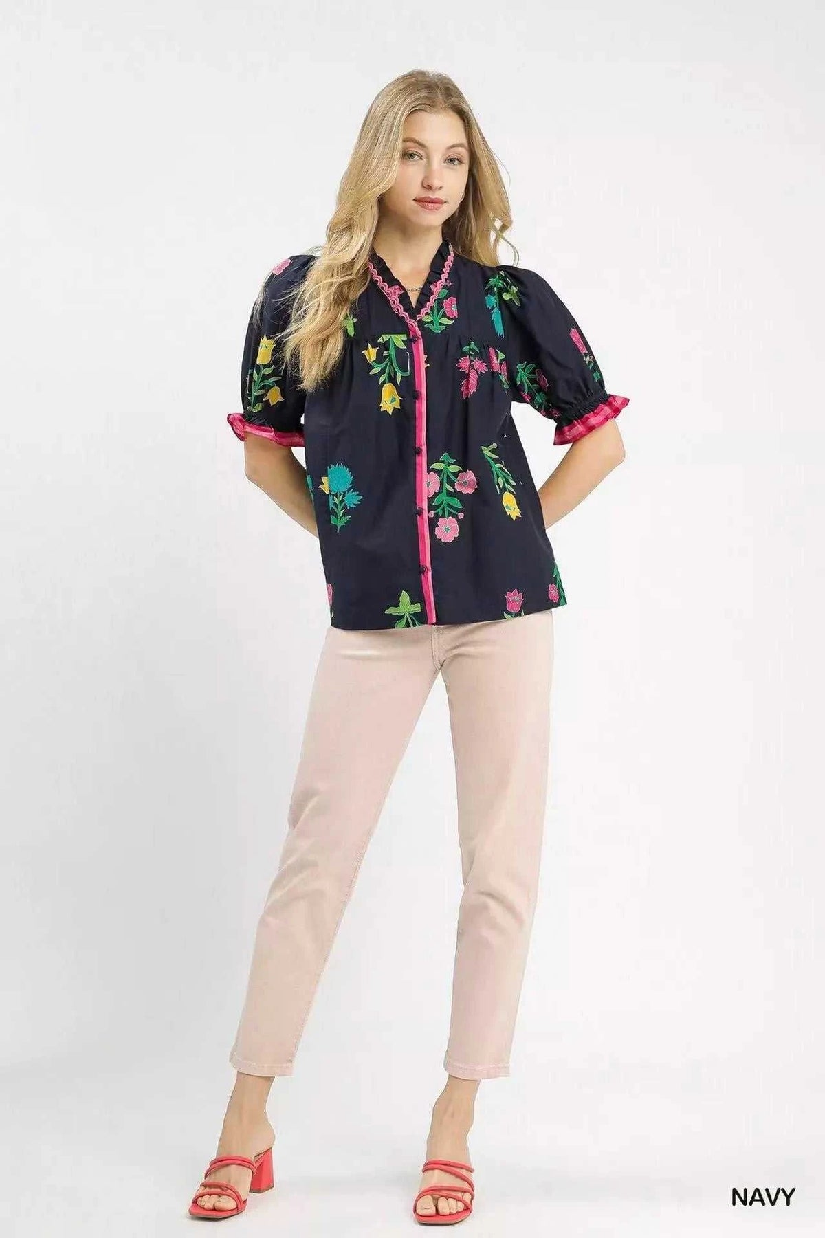 Umgee Petal Parade Print Button-Down Blouse 100100728971463 49 Affordable Fashion Under $100 Jerry's Apparel 