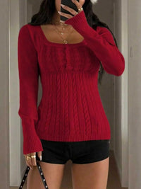 Cable Knit Button-Front Fitted Sweater 100100225010743 40 Affordable Fashion Under $100 Jerry's Apparel 