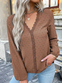 Lace Detail V-Neck Long Sleeve Blouse 100100219485344 33 Affordable Fashion Under $100 Jerry's Apparel 