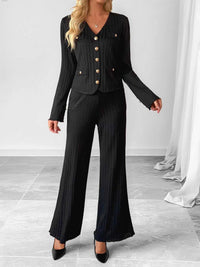 Ribbed Knit Cardigan & Wide Leg Pants Set 100100878127832 56 Affordable Fashion Under $100 Jerry's Apparel 