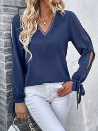 Perfee V-Neck Tie Cuff Slit Blouse 100101723026763 30 Affordable Fashion Under $100 Jerry's Apparel 