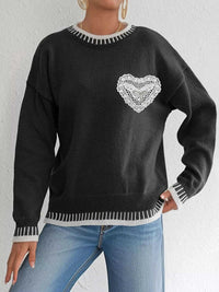 Lace Heart Contrast Trim Sweater 101002229770019 36 Affordable Fashion Under $100 Jerry's Apparel 