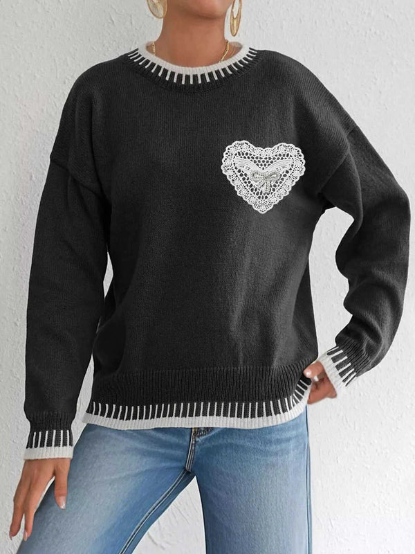 Lace Heart Contrast Trim Sweater 101002229770019 36 Affordable Fashion Under $100 Jerry's Apparel 