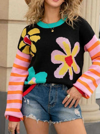 Floral Striped Crew Neck Sweater 100100282505269 51 Affordable Fashion Under $100 Jerry's Apparel 